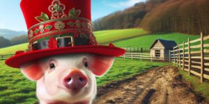 Imagen de un cerdo con un sombrero de San Martín en una granja.