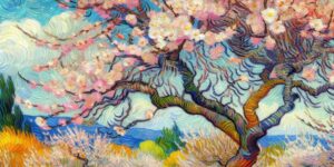 Imagen del cuadro de Vincent van Gogh que muestra un almendro en flor