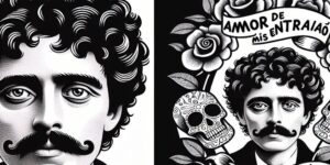 Imagen con un retrato en blanco y negro de Federico García Lorca