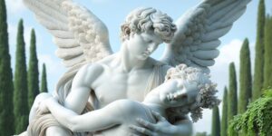 Sculpture depicting Antonio Canova's Cupid and Psyche in Italian info