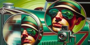autorretrato en el bugatti verde