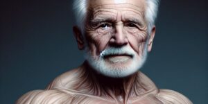 Retrato de un hombre mayor con el cuerpo de un joven