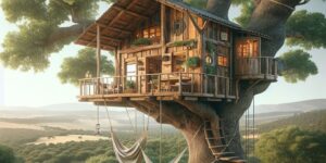 Casa en el árbol estilo cabaña en los alrededores de Madrid