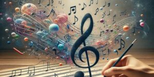 Imagen de un pentagrama con la clave de fa y notas musicales