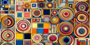 Cuadrados con círculos concéntricos en estudio de color de Vassily Kandinsky