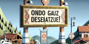 Imagen mostrando un cartel con la frase 'Ondo gauz deseiatzue!' en euskera