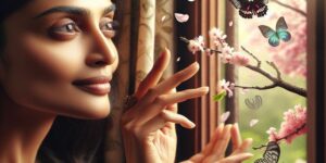 Mujer contemplando a través de la ventana: Encuentra la belleza en cada detalle.