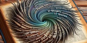 Imagen de un libro abierto con el título El Quijote y la frase 23.000 palabras diferentes en esta famosa obra literaria.
