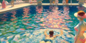 Imagen de la famosa pintura de David Hockney 'Piscina con dos figuras' en un artículo con información detallada sobre la obra y el artista