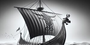 Imagen representativa de un barco vikingo navegando en aguas turbulentas