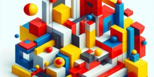 Imagen ilustrativa del arte constructivista: formas geométricas en colores vibrantes sobre fondo blanco.