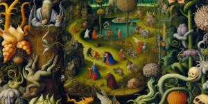 Detalle de la obra El jardín de las delicias de El Bosco mostrando aspectos grotescos y su análisis histórico.