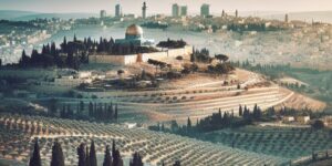 Vista panorámica del Monte de los Olivos con la ciudad de Jerusalén al fondo