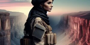 Una ilustración de un soldado parado al borde de un cañón