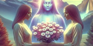 'Imagen de las hermanas Bellido Durán junto a un ramo de flores