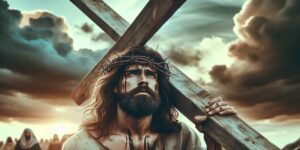 Representación artística de Jesucristo cargando la cruz en su camino hacia la crucifixión.