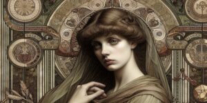 Retrato de la pintura 'La dama de Shalott' de John William Waterhouse
