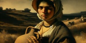 Pintura de La lechera de Burdeos de Goya mostrando a una mujer campesina con una jarra en un paisaje rural