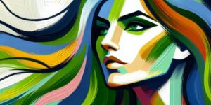 Retrato de una mujer con una raya verde en su cabello