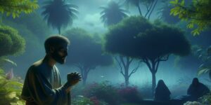 ''Ilustración de la oración en el huerto: un momento de introspección y conexión espiritual''.