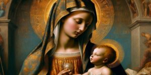 Imagen de una pintura antigua de la Virgen de la Leche