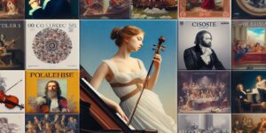 Collage de portadas de las 100 obras de música clásica más populares del año 2020.