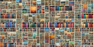 Collage colorido de 80 libros diversos