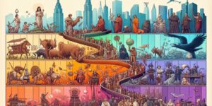 Imagen visual de una línea del tiempo que representa las diferentes etapas de la historia