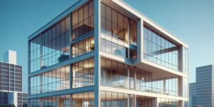 Imagen de un edificio moderno diseñado por Ludwig Mies van der Rohe