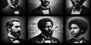 'Collage mostrando retratos de los 10 mejores pianistas de la historia en blanco y negro sobre fondo oscuro.'
