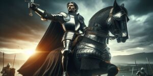 Imagen de un caballero medieval montado en un caballo
