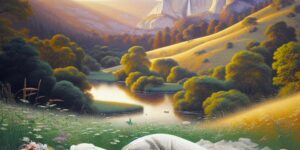 mujer durmiendo en un paisaje