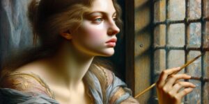 mujer en la ventana cuadro