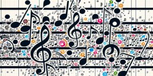 Imagen de un pentagrama con notas musicales y claves