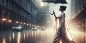 Mujer elegante caminando bajo la lluvia con un paraguas - Descubre las imágenes más impactantes