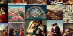 Collage visual de las 13 pinturas más románticas de artistas famosos