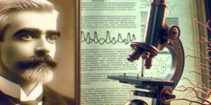 Imagen del premio Nobel Ramón y Cajal junto a un microscopio