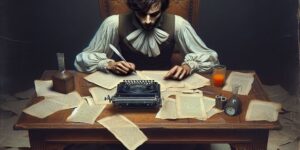 'Imagen de un autor desconocido escribiendo en un libro