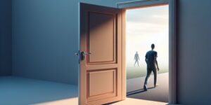 Texto alternativo: Ilustración de una puerta entreabierta con una persona que se aleja