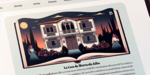 'Imagen de un libro con el título La casa de Bernarda Alba en una página web que ofrece un resumen completo de la obra'.