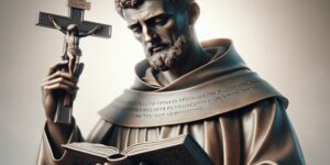 santo con un libro y una cruz