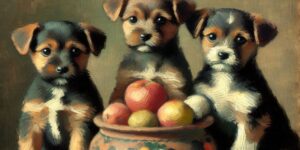 still life with 3 puppies