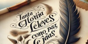 Imagen ilustrativa de una pluma y un papel con la frase 'Tanta gloria lleves como paz dejas'