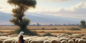Pastora con su rebaño guiándolos con delicadeza - Jean-François Millet